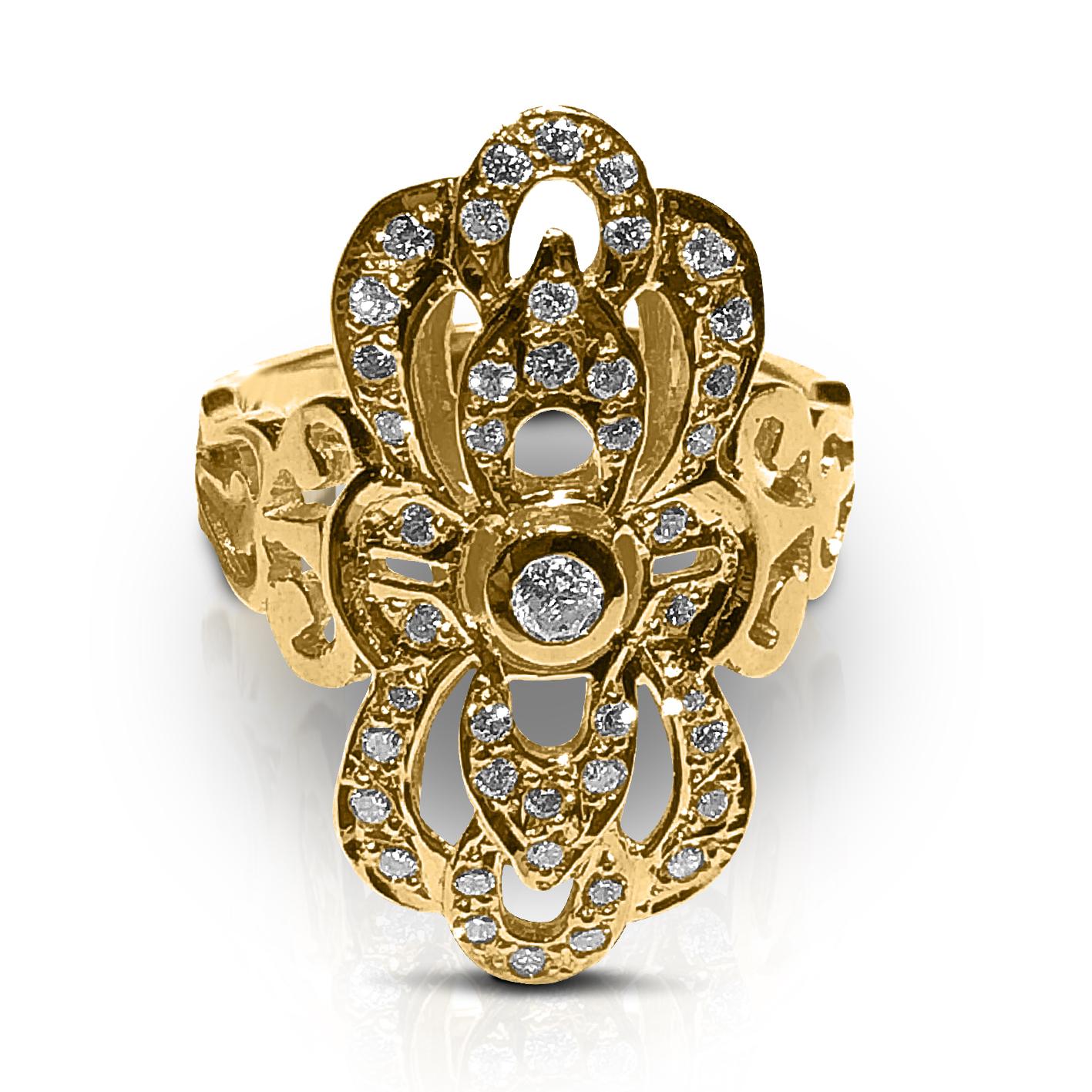 Georgios Collections 18 Karat Yellow Gold Diamond Byzantine Style Long Ring  (Rundschliff)
