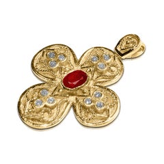 Georgios Collection 18 Karat Gold Ruby Cross with Diamonds and Granulation work