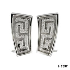 Georgios Collections 18 Karat White Gold Diamond Earrings the Greek Key Design