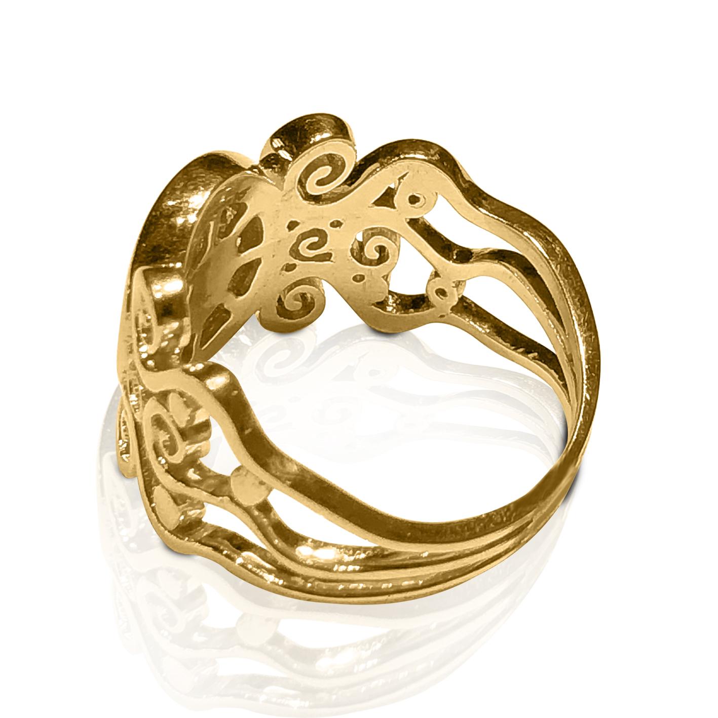Grec classique Collections Georgios en or jaune 18 carats et diamants  Bague à large anneau à clé grecque en vente