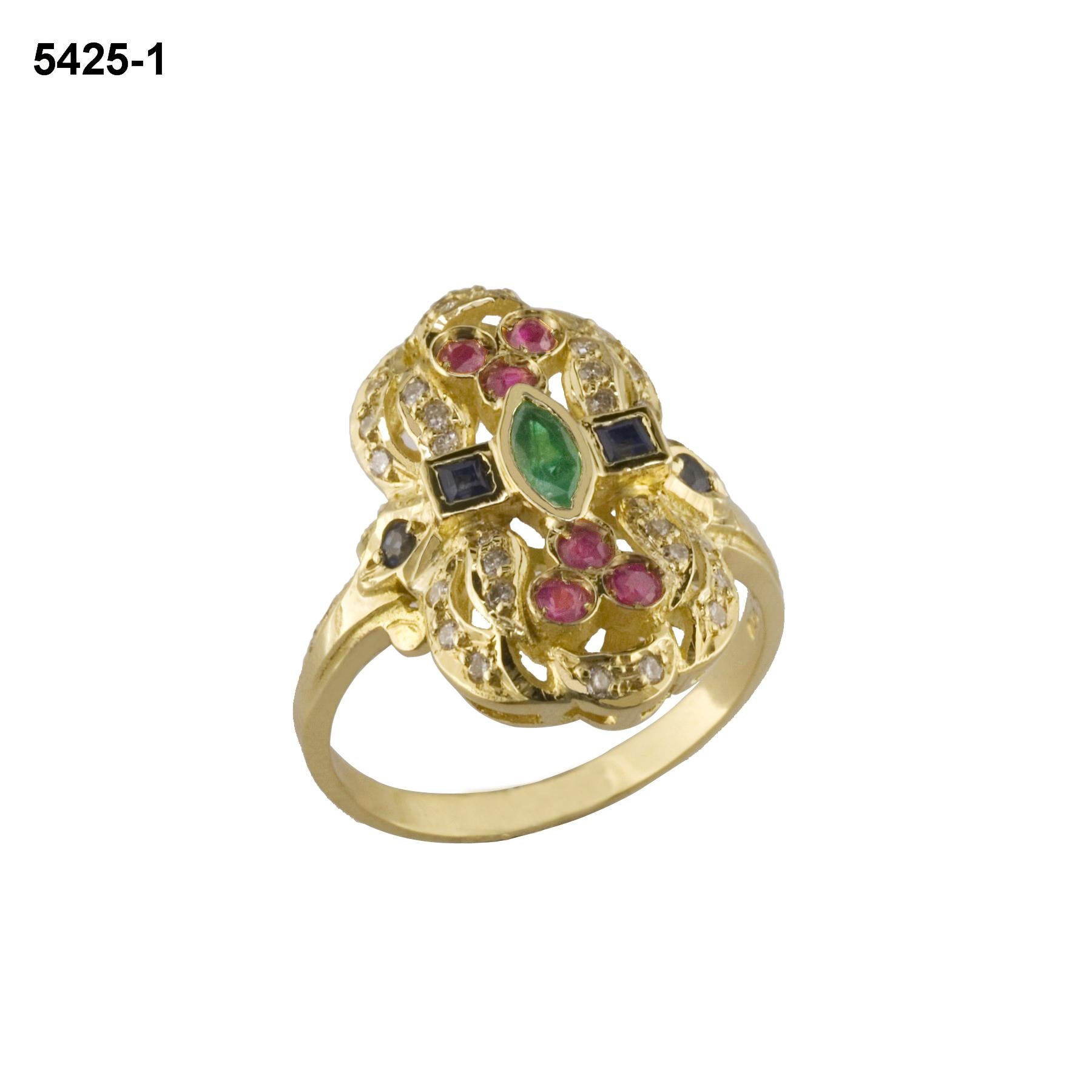 Georgios Collections 18 Karat Yellow Gold Byzantine Style Multicolour Gem Ring  In New Condition For Sale In Astoria, NY