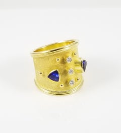 Georgios Collections 18 Karat Yellow Gold Tanzanite and Diamond Thick Band Ring