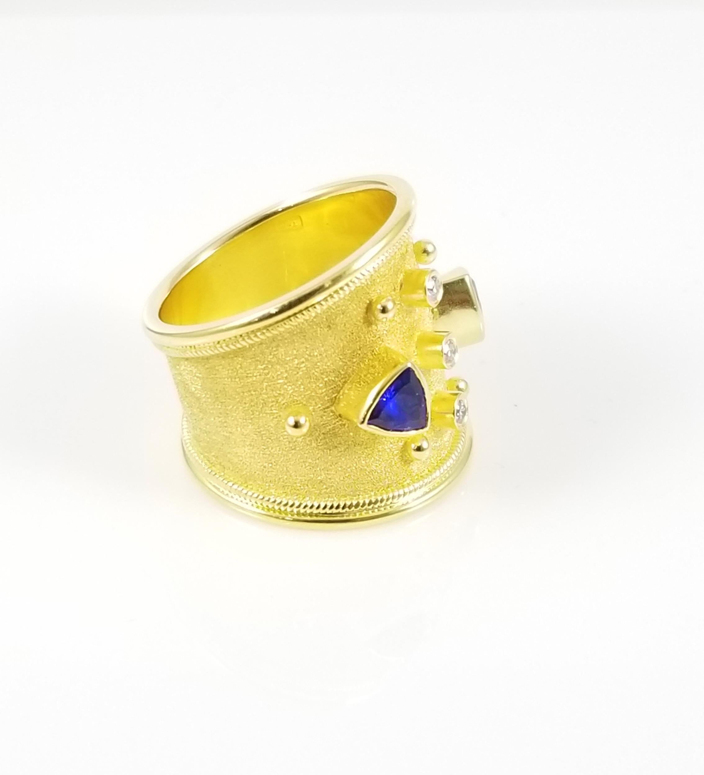 Georgios Collections 18 Karat Yellow Gold Tanzanite and Diamond Thick Band Ring In New Condition For Sale In Astoria, NY