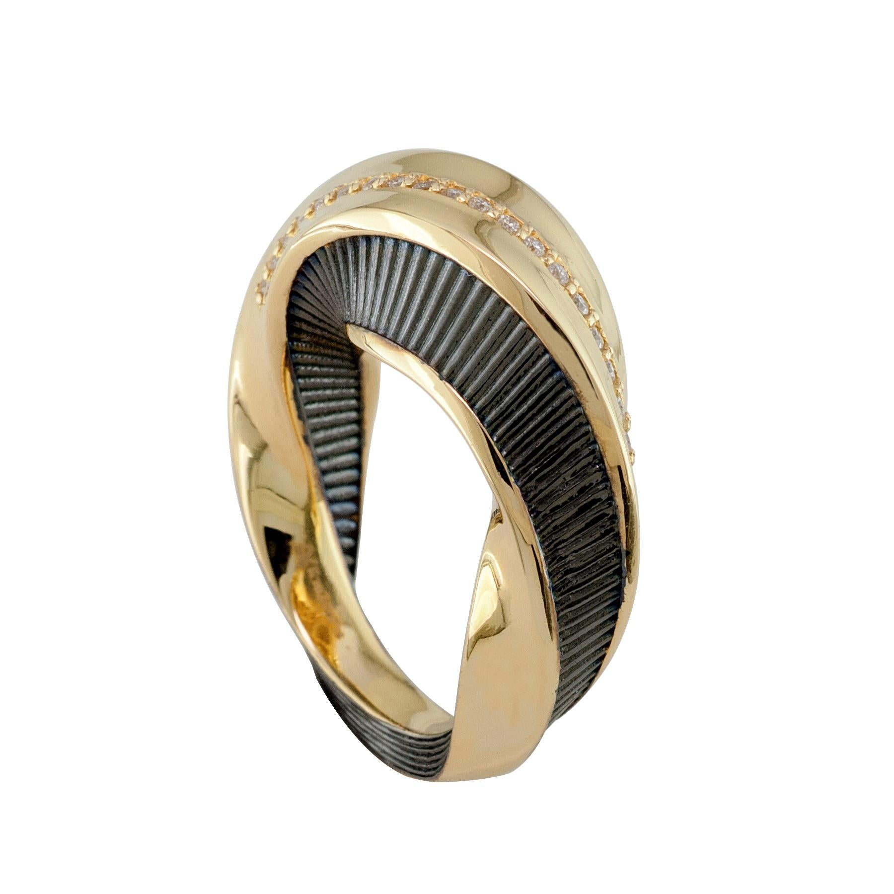 Contemporary Georgios Collections 18 Karat Yellow Gold Diamond Band Ring with Black Rhodium  For Sale