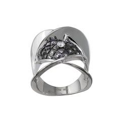 Georgios Collections 18 Karat White Gold Diamond Wide Ring with Black Rhodium