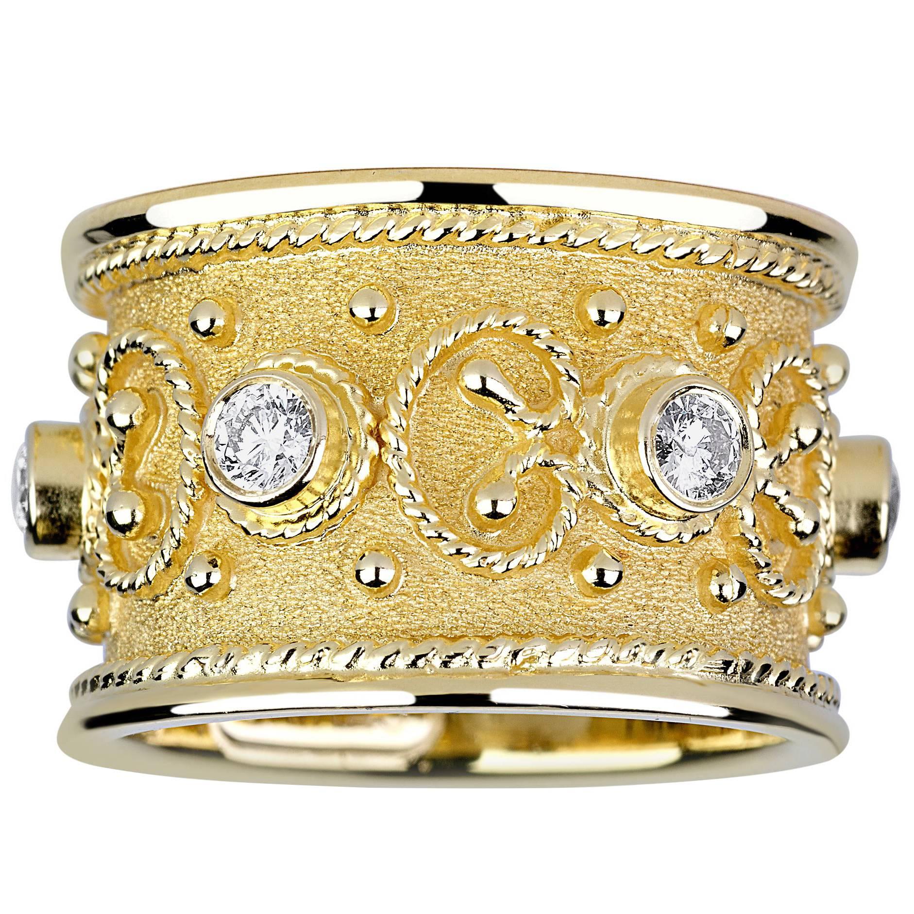 Georgios Collections 18 Karat Yellow Gold Diamond Granulated Custom Band Ring 