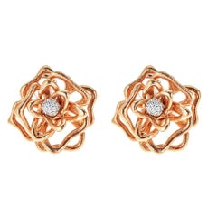 Roberto Coin Rose gold Pink enamel and Diamonds Flower Earrings. at 1stdibs