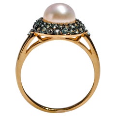 Natural Pearl 0.7 Carat Round Alexandrite 14 Karat Yellow Gold Ring Jewelry