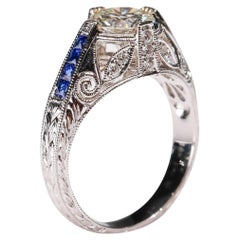 1.27 Carat Diamond and Sapphire Halo Ring 18 Karat White Gold Fine