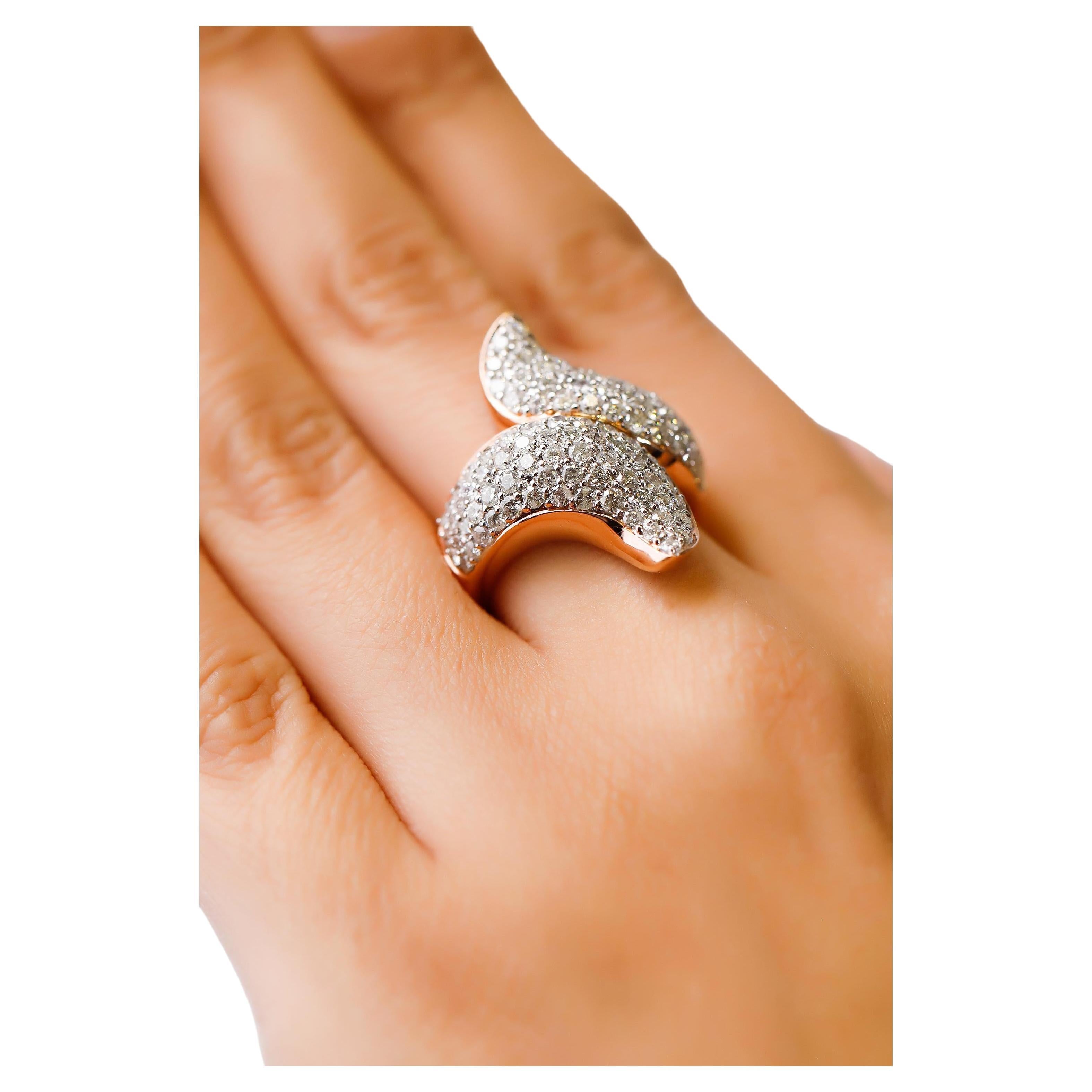 14 Karat Rose Gold 2.62 Carat Round Cut Pave Diamond Wrap Fashion Ring For Sale