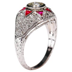 Natural 0.50 Ct Ruby 0.80 Ct Round Diamond 18Kt White Gold Cocktail Halo Ring