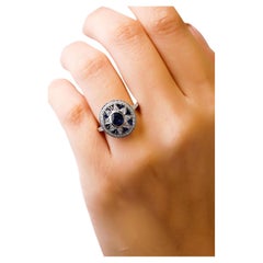 Art Deco Inspired New 1.97 Carat Sapphire 0.32 Carat Diamond 18K White Gold Ring