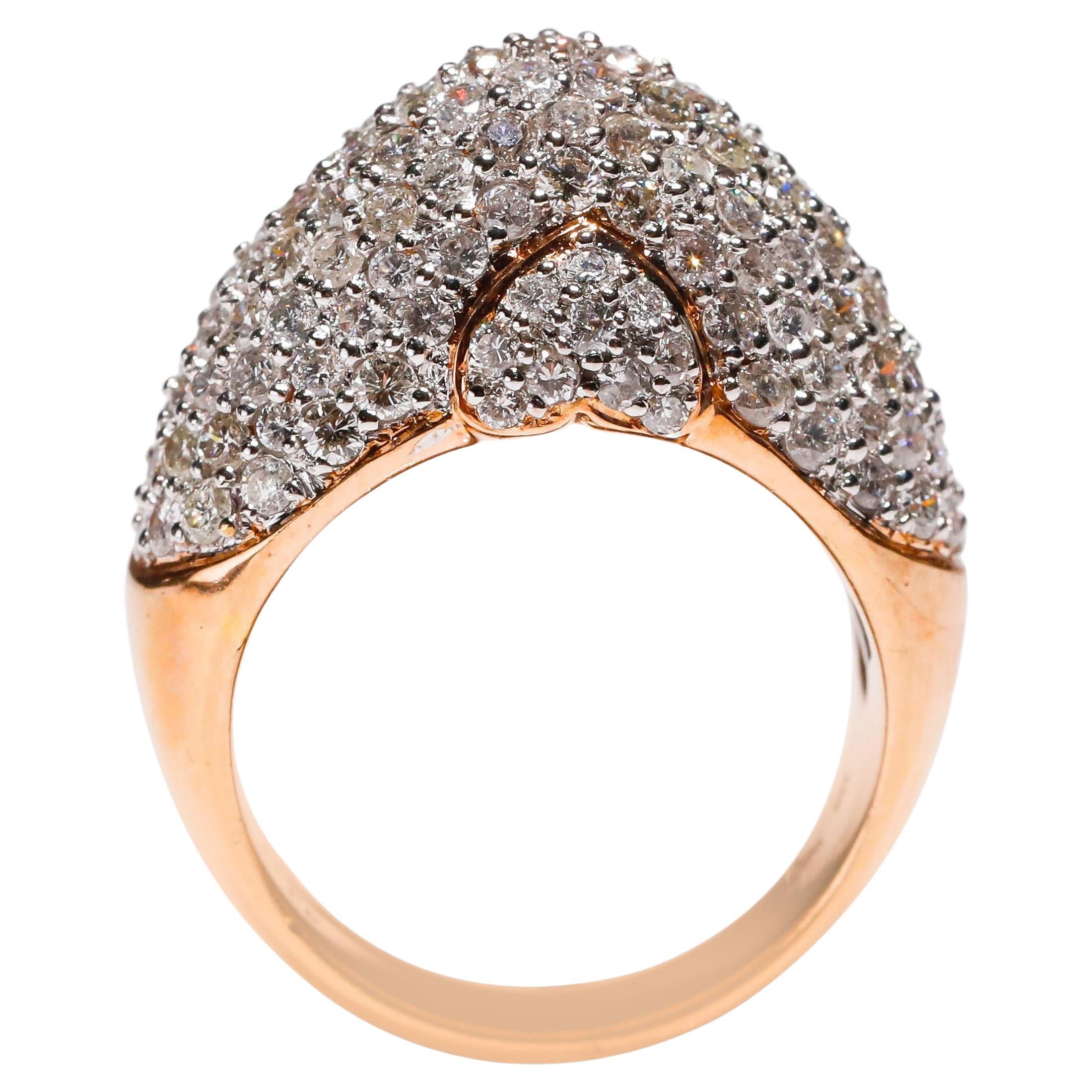 14 Karat Rose Gold 3.4 Carat Brilliant Round Cut White Diamond Band Ring  For Sale