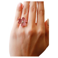 0.80 Ct Round Diamond Pink Sapphire Clove Flower 14K Yellow Gold Cocktail Ring