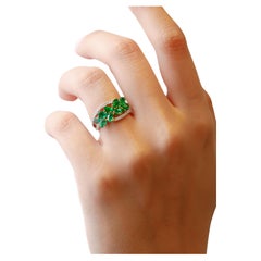 2.22 Carat Oval Cut Emerald and Round Diamond Cocktail Ring in 18k Two-Tone Gold