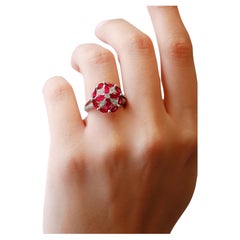 1.00 Carat Marquise Cut Ruby and Round Diamond Pave 18K White Gold Cocktail Ring