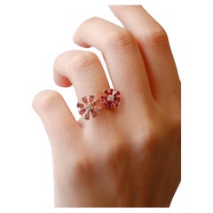 0,93 Karat Diamant Rubin Rosa Saphir Pave Gänseblümchen Blume 14K Gelbgold Ring
