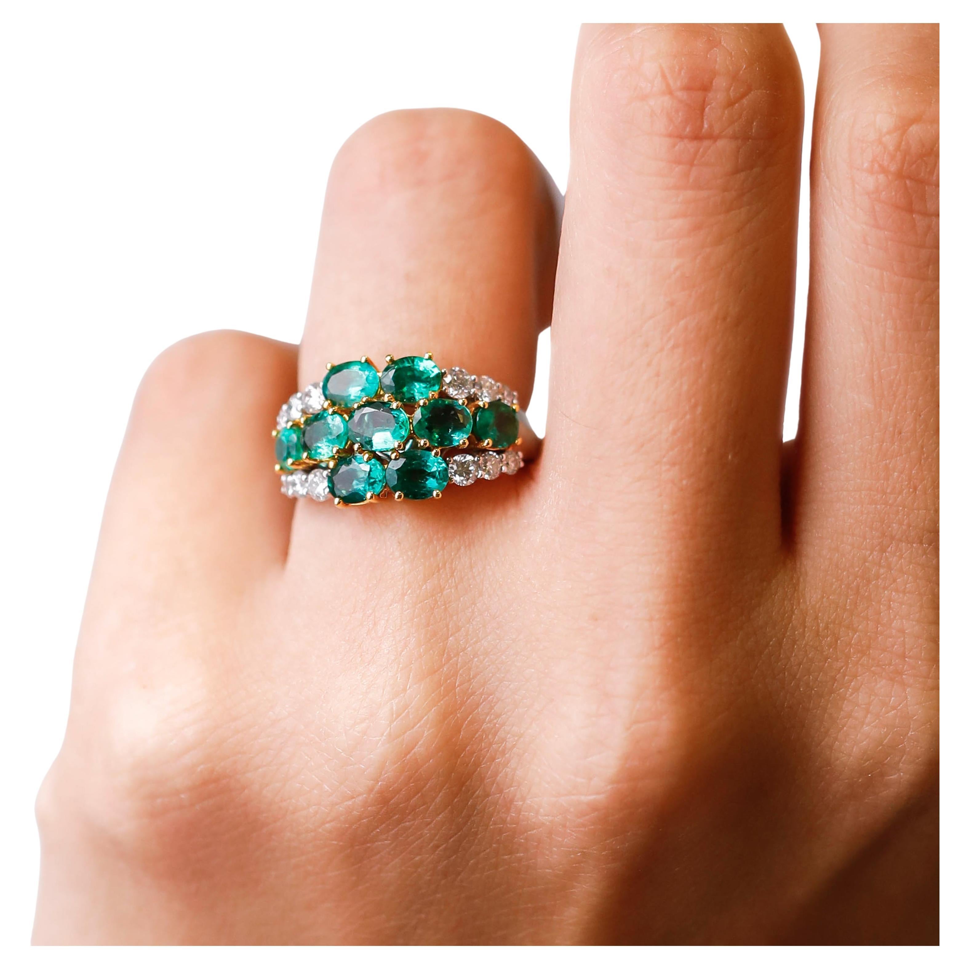 2.99 ct Oval Emerald and 0.57 ct Diamond Accent Floral Ring in 18k Two-Tone Gold