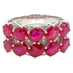 4.68 Carat Oval Cut Ruby and 0.08 Ct Round Diamond 18k White Gold Cluster Ring