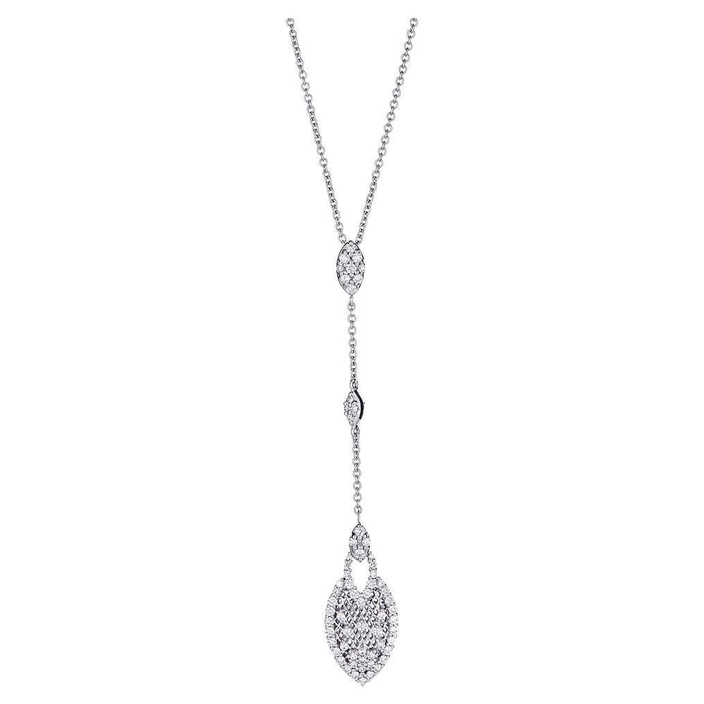 18 karat White Gold 1.00 TCW Pave Diamond Drop Pendant Chain Necklace 18"  For Sale