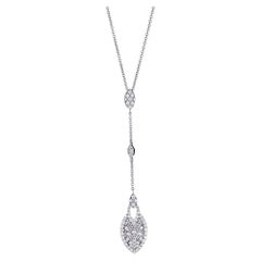 18 karat White Gold 1.00 TCW Pave Diamond Drop Pendant Chain Necklace 18" 