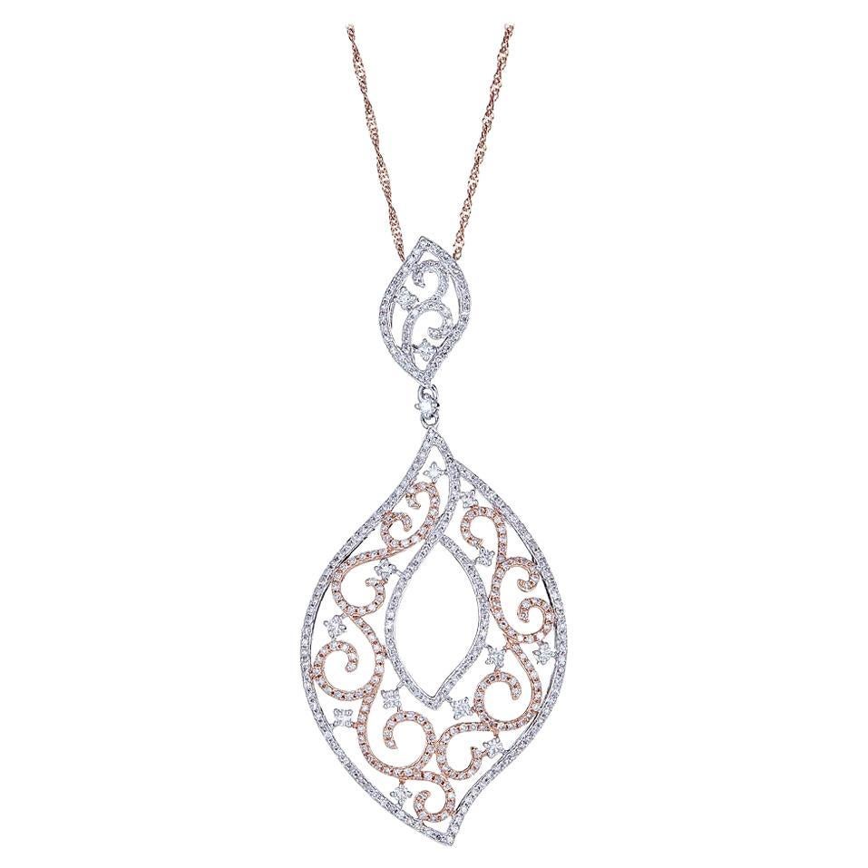 1.29 TCW Diamond accent Ornament Pendant Necklace in 14k Two-Tone Gold