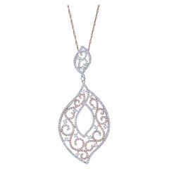 1.29 TCW Diamond accent Ornament Pendant Necklace in 14k Two-Tone Gold