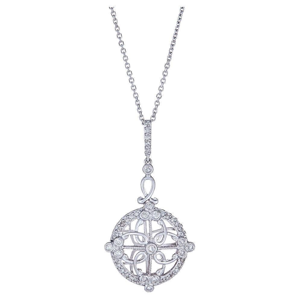 Chaîne collier à pendentif en or blanc 14 carats avec diamants ronds taille brillant