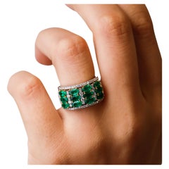 2.69 Carat Oval Cut Emerald and Round Diamond Cocktail Ring in 18k Two-Tone Gold
