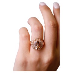 Bague de fiançailles en or rose 14 carats avec Morganite rose de forme ovale et diamants