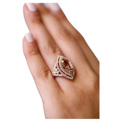 Bague de fiançailles en or rose 14 carats avec Morganite taille ovale de 3,4 carats et accents de diamants