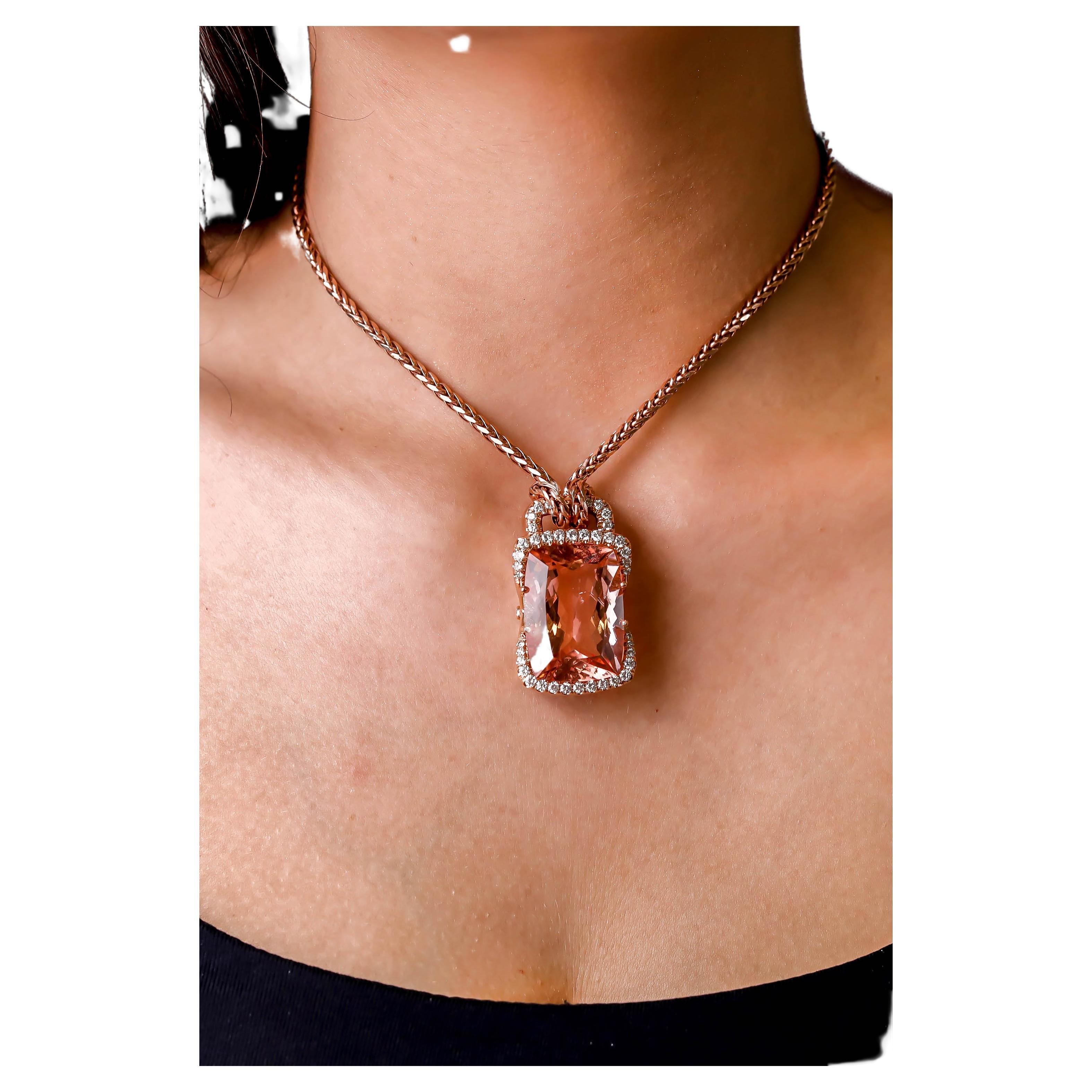  36.5-CT Radiant-Cut Morganite & Diamond Solitaire Pendant in 14K Rose Gold

Style and Glamour in one shot! this pendant showcases trilliant cut pink morganite Gemstone that will intrigue you with its glamorous look. Accented with 2.1 TCW of