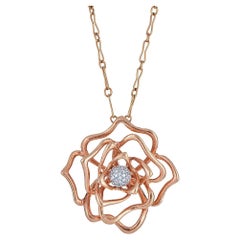 0.60 TCW Diamond Intricate Flower Pendant 14K Rose Gold Necklace 16 Roberto Coin