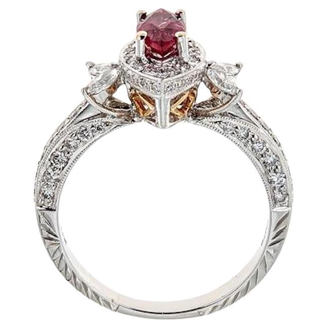 0.60 tcw Marquise Cut Ruby and diamond accent Engagement ring 18k White Gold For Sale