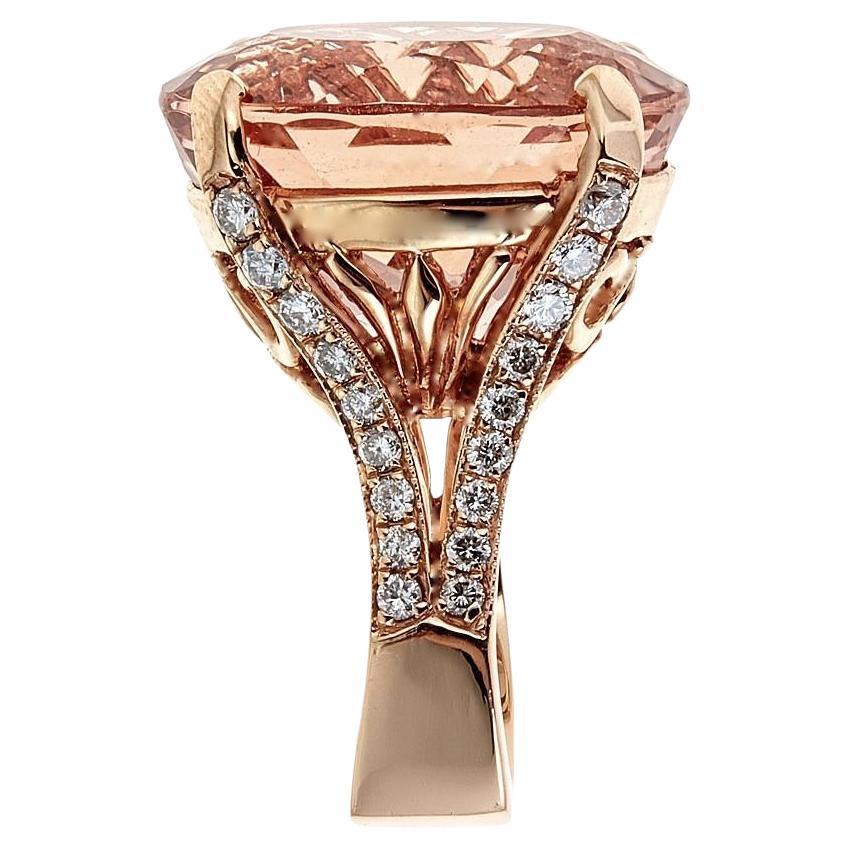 28 TCW Pink Morganite and Diamond accent Cocktail ring in 18K Rose Gold For Sale