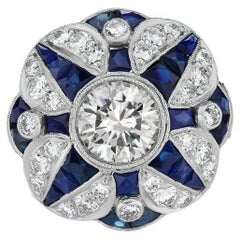 3.5 TCW Blue Sapphire and Diamond Accent Cocktail Ring in Platinum
