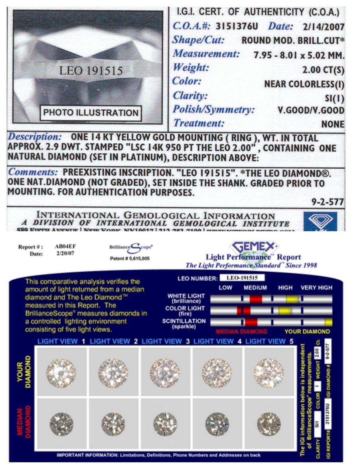 Leo Diamant-Verlobungsring, rund, 2,00 Karat I SI1 14 Karat Weißgold (Rundschliff) im Angebot