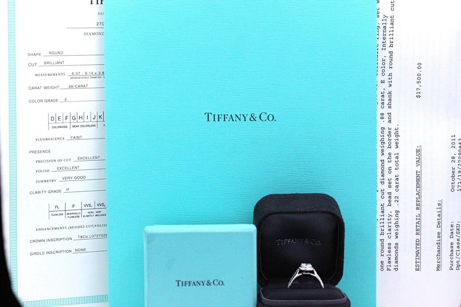 Tiffany & Co. Embrace Platinum Diamond Engagement Ring 1.10 Carat E IF 3