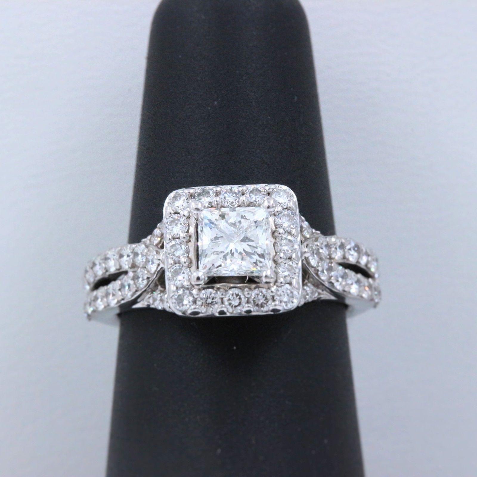 Women's Tolkowsky Diamond Engagement Ring Princess 1.56 Carat 14 Karat White Gold For Sale