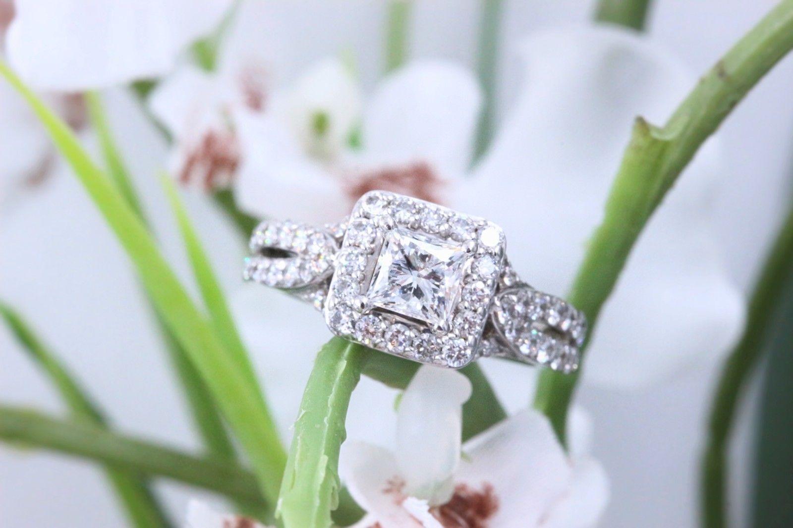 Tolkowsky Diamond Engagement Ring Princess 1.56 Carat 14 Karat White Gold For Sale 1