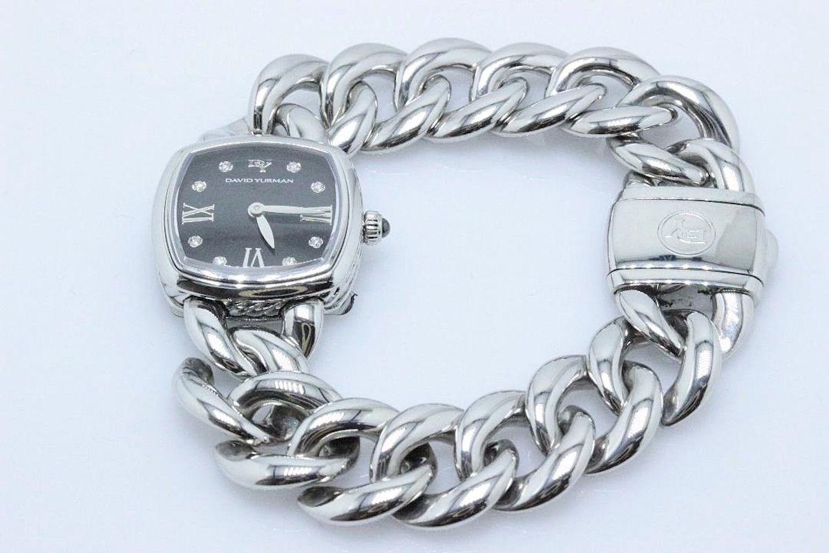David Yurman Albion Stainless Steel Watch with Diamond Black Face In Excellent Condition For Sale In San Diego, CA
