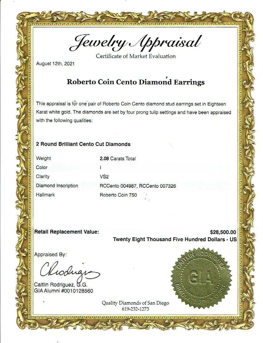 Roberto Coin Round Cento Diamond Stud Earrings 2.08 Tcw 18k WG 6