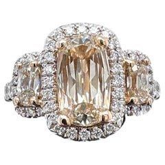 Henri Daussi 2.36 Tcw 3 Stone Cushion Diamond Engagement Ring 18kt White Gold
