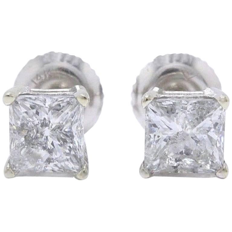 Las 14 Karat White Gold And Princess Cut Diamond Stud Earrings Princess Cut Diamond Stud Earrings 1 60 Tcw Set In 14 Karat White Gold