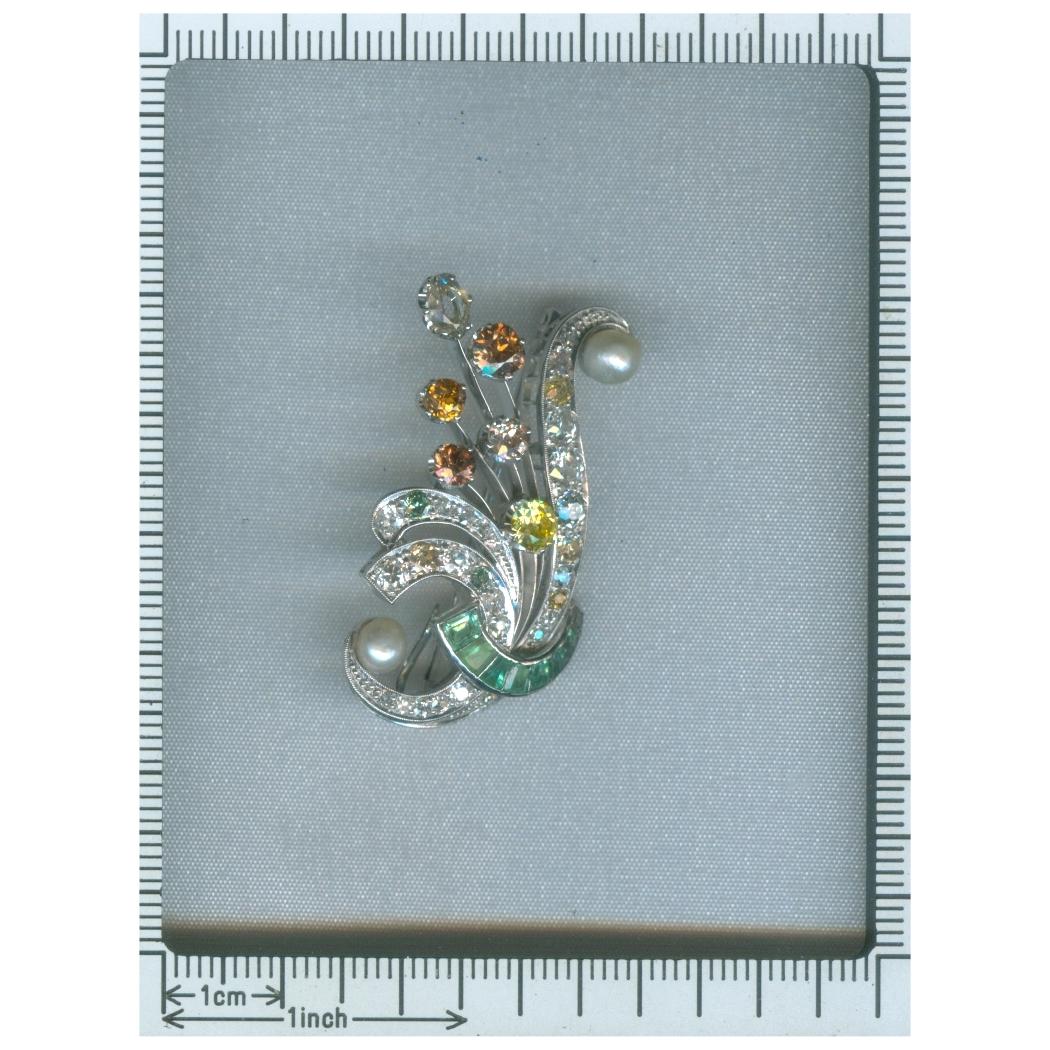 Vintage Fancy Color Diamonds Platinum Bouquet or Feather Pendant/Brooch, 1950s For Sale 3