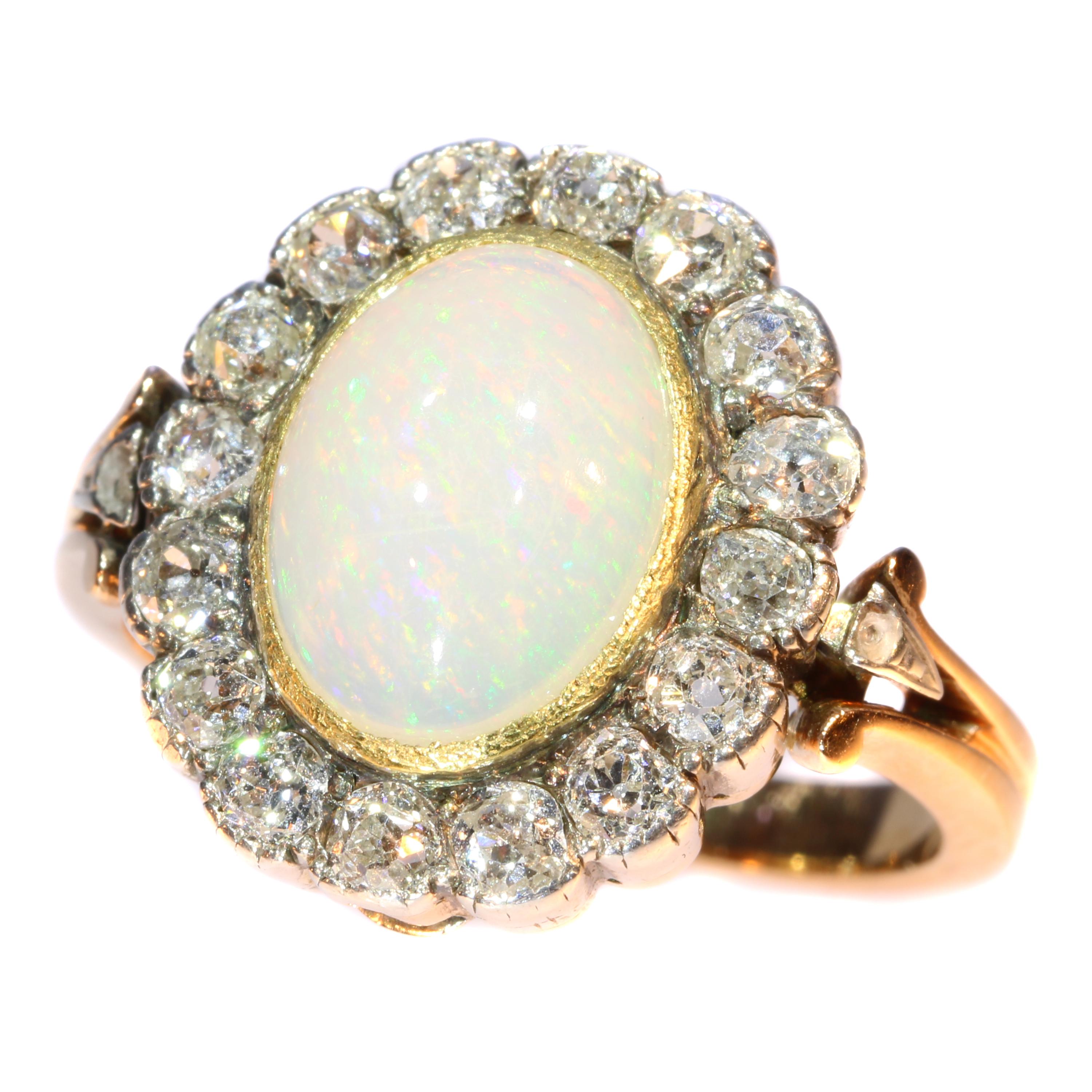 Antique Victorian Opal and Diamond Ring Multifunctional as Necklace Clasp, 1880s For Sale