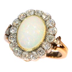 Antique Victorian Opal and Diamond Ring Multifunctional as Necklace Clasp, 1880s