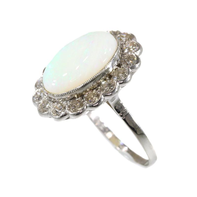Round Cut Vintage Diamond Opal Engagement Ring with a Total Carat Weight of 5.12 For Sale