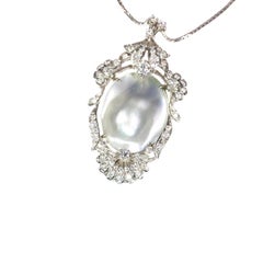 Vintage 1950s Diamond ‘2.94 Carat’ and Pearl Pendant Necklace