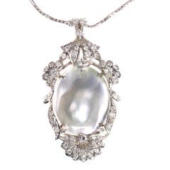 Vintage 1950s Diamond ‘2.94 Carat’ and Pearl Pendant Necklace